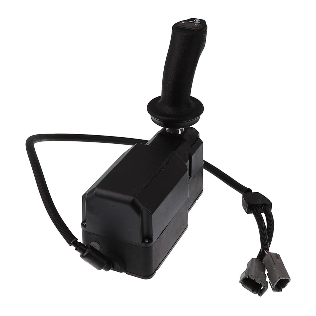 The AGCO | Joystick - Acx2441660 is a black joystick control lever equipped with attached wiring and connectors. Currently, no additional product description information is available.