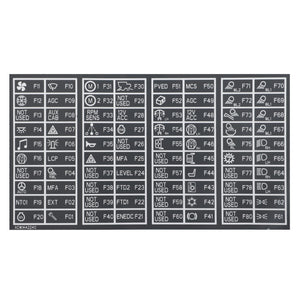 A fuse box diagram with labels indicating fuse purposes and positions, including icons and codes for features like fans, sensors, air conditioning, and more. Some positions are labeled "Not Used". Currently, no additional product description information is available for the AGCO | Decal - Acw1442240 from AGCO.