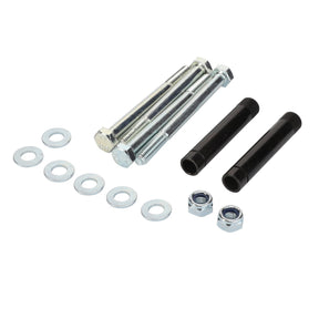 A set of AGCO metal bolts, washers, and nuts, with two black cylindrical components, laid out on a white background. This product is identified as KIT, SCREW - AL5220354. Currently, no product description information is available.