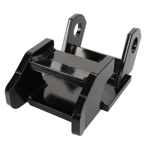 Introducing the AGCO | ADAPTER - AL5220100 by AGCO: a black metal industrial bracket that features two vertical mounting holes and a rectangular base.