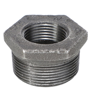 The AGCO BUSH - AG552291 by AGCO is a metal pipe reducer bushing featuring a hexagonal shape and threaded ends, available in a gray finish. No current product description information is available.