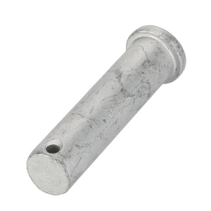 The AGCO Clevis Pin - 63495 is a 70mm cylindrical metal pin featuring a flat head and a small hole near the opposite end.