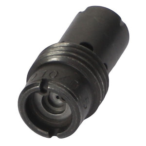 Close-up of the AGCO | Flow Regulator - Acw4975660, a cylindrical, dark-colored mechanical component featuring grooved rings and a hollow, threaded opening. No current product description information is available.