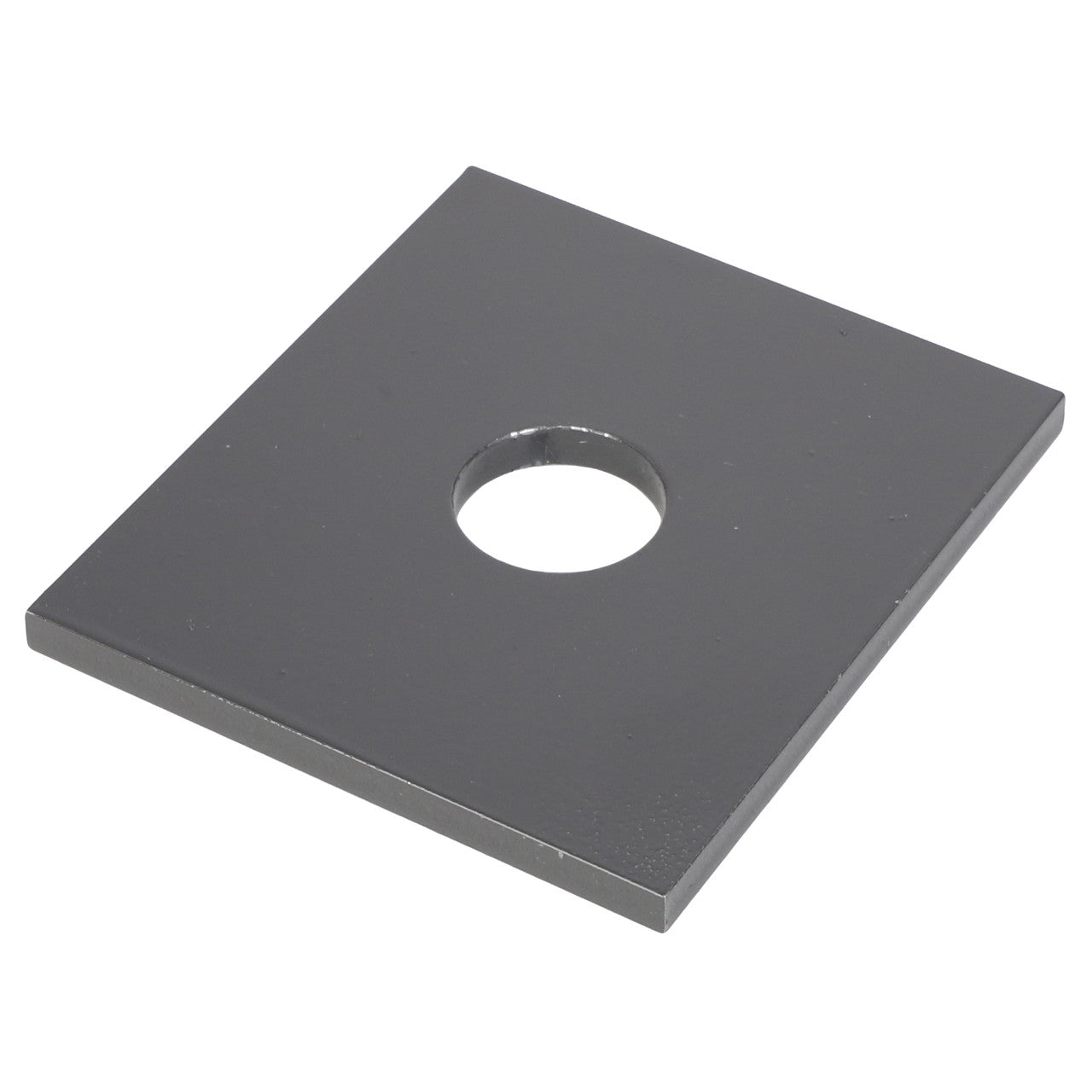 An AGCO plate, model E73212, featuring a perfectly round hole in its square metal design.