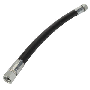 The AGCO | HYDRAULIC HOSE - ACY1567350 is a flexible black hydraulic hose with metal fittings on both ends, designed for fluid transfer in machinery and equipment. No additional product description information is available.