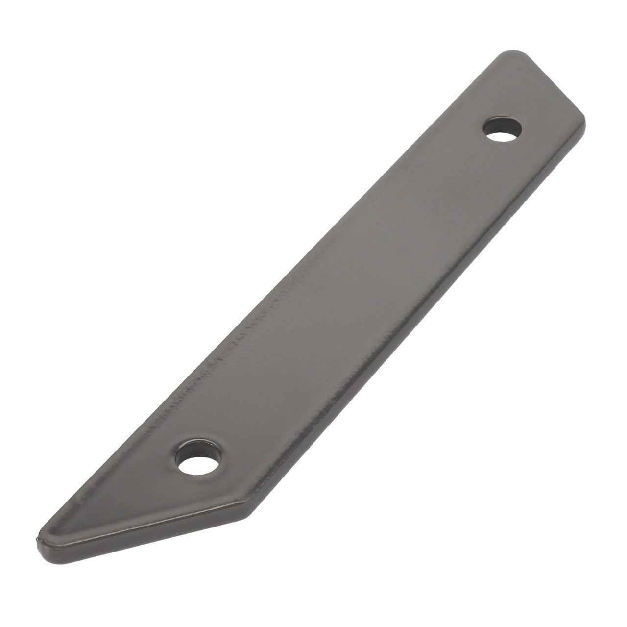 The AGCO Corner (Acx2869490) is a flat, elongated rectangular metal plate featuring a pointed end and two circular holes near each end, providing versatile attachment options.