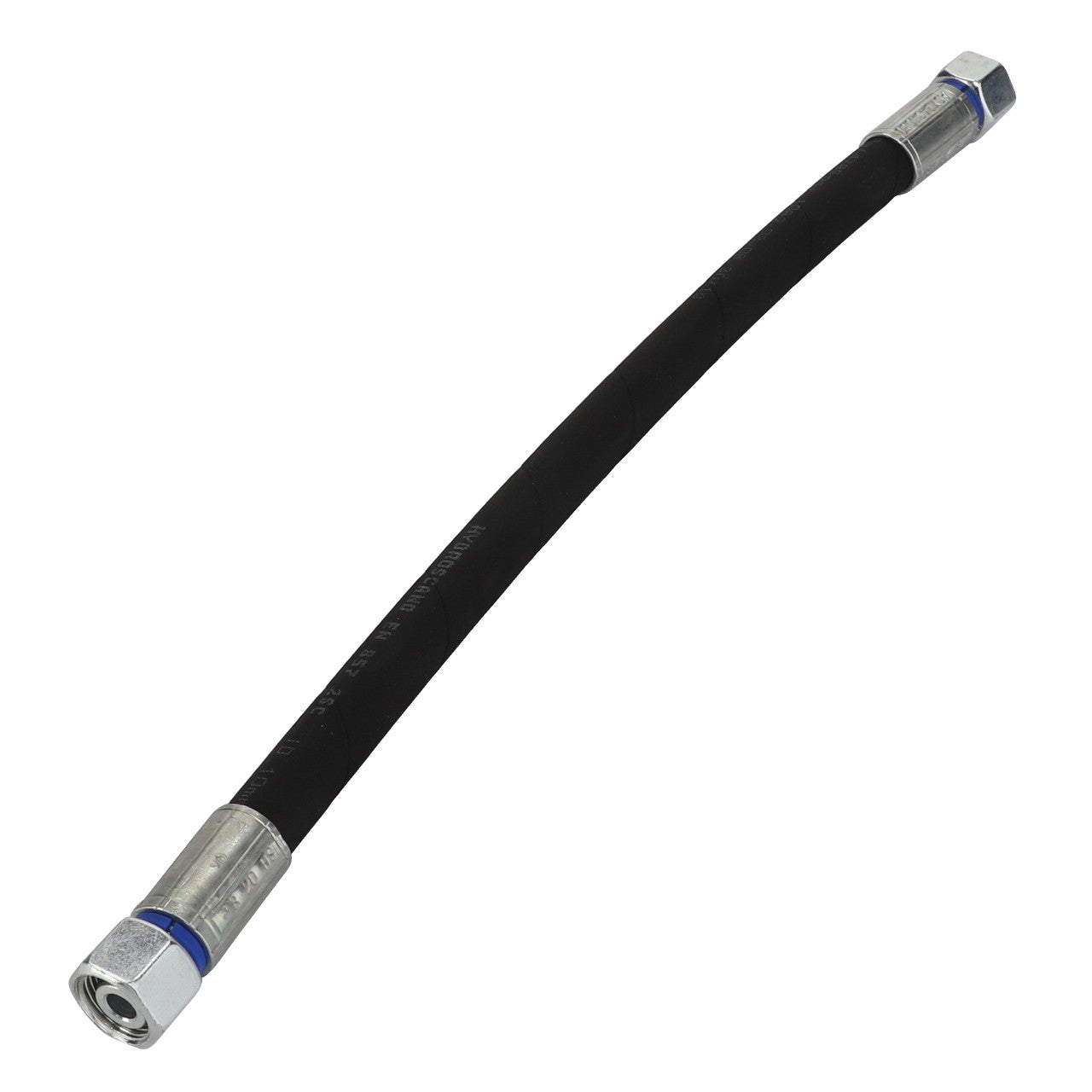 AGCO Hydraulic Hose - Acx2434050: Black hydraulic hose with metal fittings on both ends, designed for high-pressure fluid transmission. No additional product description information is available beyond these specifications.