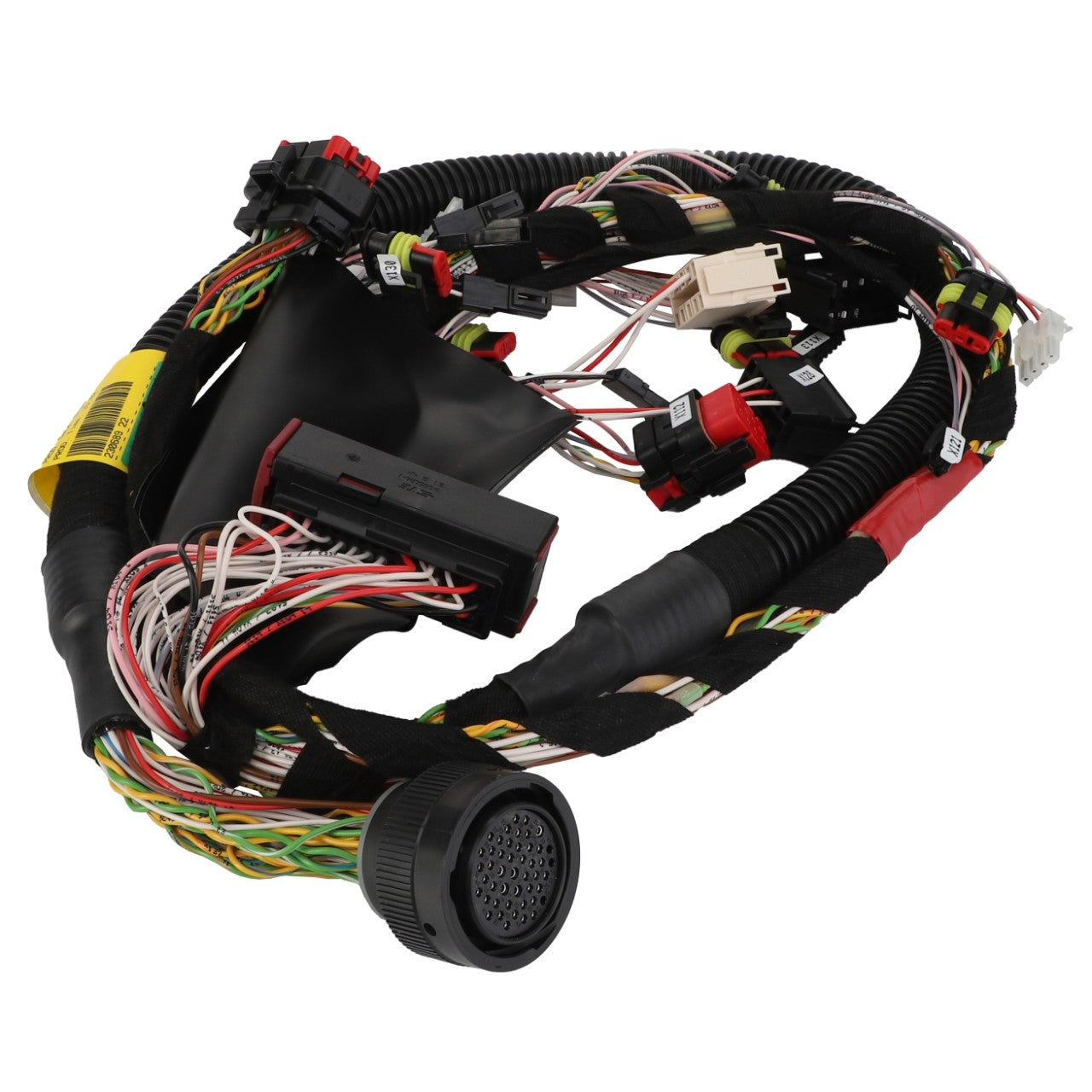 Image of the AGCO | Harness - Acw030903B, a complex automotive wiring harness with various connectors and wrapped cables forming a bundle.