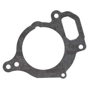 AGCO | Gasket - V836120128: A flat, irregularly shaped gasket with multiple bolt holes and a large central opening. The material is dark gray and textured.