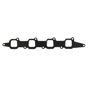 The AGCO Gasket - Acp0676270 is a black metal exhaust manifold gasket featuring four rectangular ports and multiple bolt holes. No current product description is available for this item from AGCO.