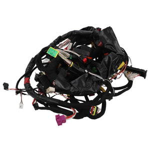 An AGCO harness (model Acw039166A) featuring a neatly organized array of multicolored electrical wires with various connectors, all encased in a sleek black protective material.