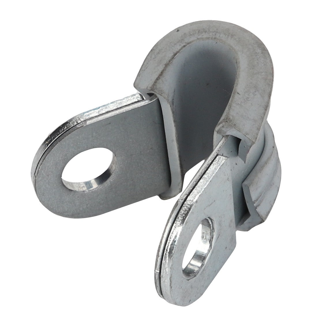 No current product description available, but here's a brief overview: The AGCO Clip - Acp0359540 is a metal P-clamp with a rubber lining designed for securing cables and wires.