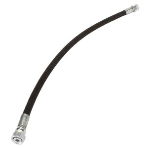 The AGCO | Hose - Acw2921790 by AGCO is a versatile black hose featuring metal connectors on both ends, commonly used for fluid transfer or hydraulic systems.