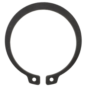 The AGCO Lock Washer - 0912-10-50-00 is a circular black metal retaining ring designed for compatibility with Rotana and Fendt models, featuring an open end and two small holes near the tips.