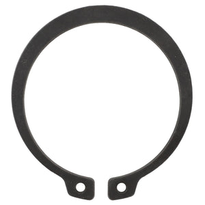 The AGCO Lock Washer - 0912-10-50-00 is a circular black metal retaining ring designed for compatibility with Rotana and Fendt models, featuring an open end and two small holes near the tips.