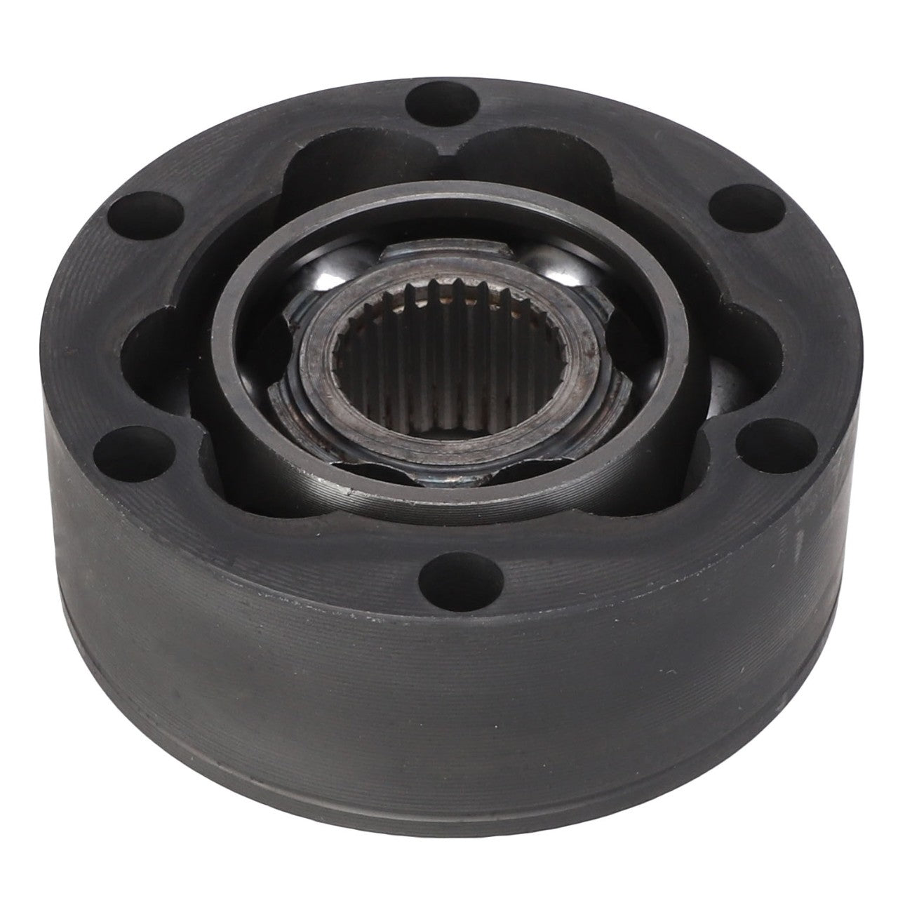 A cylindrical mechanical component with multiple holes around the perimeter and a central gear-like structure, reminiscent of the engineering precision seen in the AGCO Constant-Velocity Joint - E158305080010.