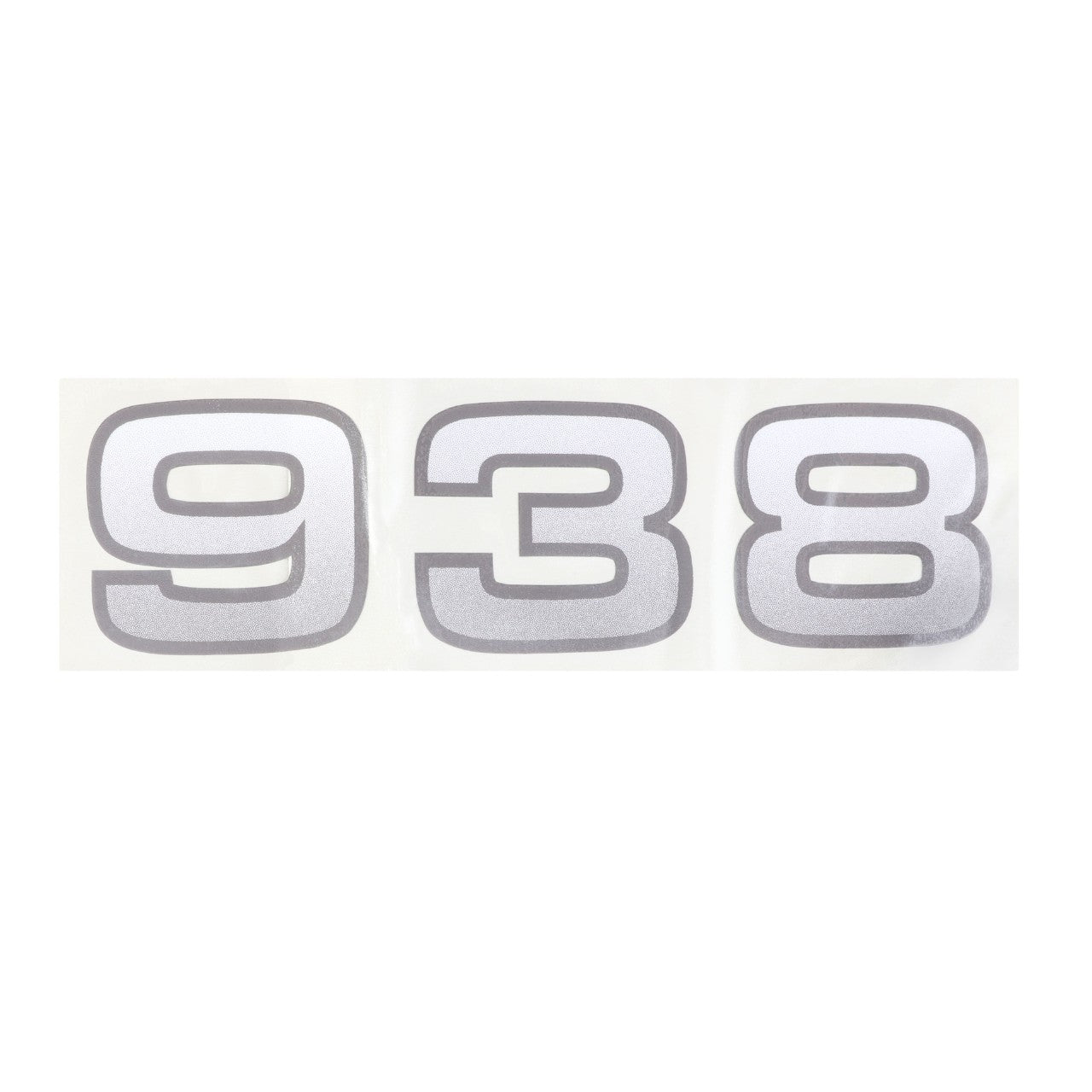 A white background displays the numbers "938" in large, silver, outlined font. Product: AGCO | DECAL - AL11135622 by AGCO. No current product description information is available.