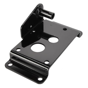 The AGCO Bracket - Acw0332420 is a black metal bracket featuring multiple holes and a protruding cylindrical peg. Additional product description information is not currently available.