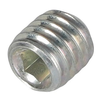 Close-up of the AGCO Cup Point Socket Head Set Screw - 3009410X1, showcasing a threaded metal insert with a hexagonal socket at one end. No current product description available.