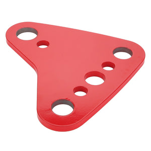 The AGCO | Link - Acp0297700 is a striking, red triangular metal bracket designed with five circular holes of different sizes.