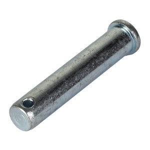 The AGCO | Clevis Pin - Acp0028430, a metal cylindrical pin with a hole near one end and a flange on the opposite end, is commonly used in mechanical assemblies and serves as an essential component for securing various parts.