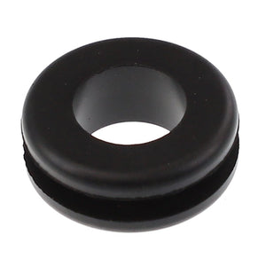 A black rubber grommet with a rounded outer edge and a central hole, named AGCO | GROMMET - AG721848 from the brand AGCO. Currently, no additional product description information is available.