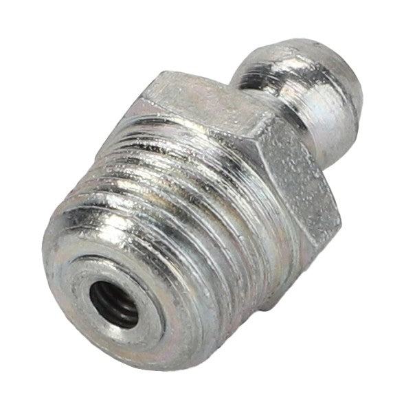 A close-up view of the AGCO Grease Nipple - Acp0703750, featuring a hexagonal metal design with threading on one end.