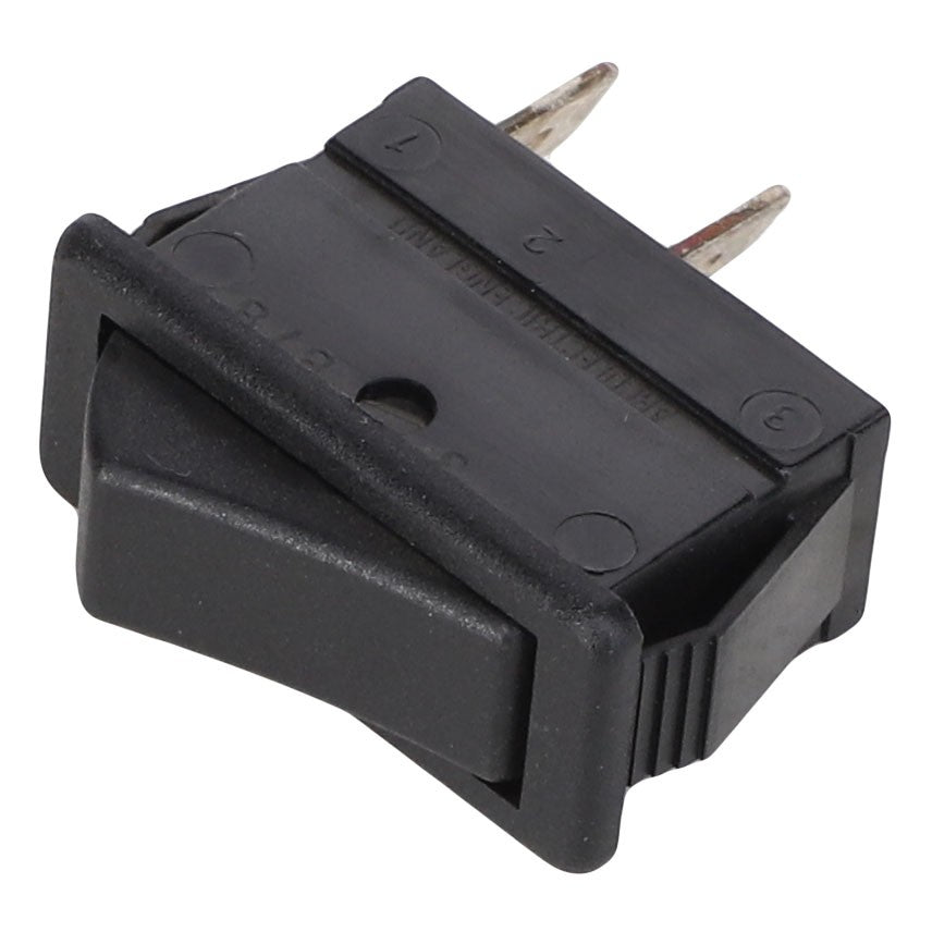 The AGCO SWITCH - AL5024380 is a black on/off rocker switch equipped with two metal prongs.