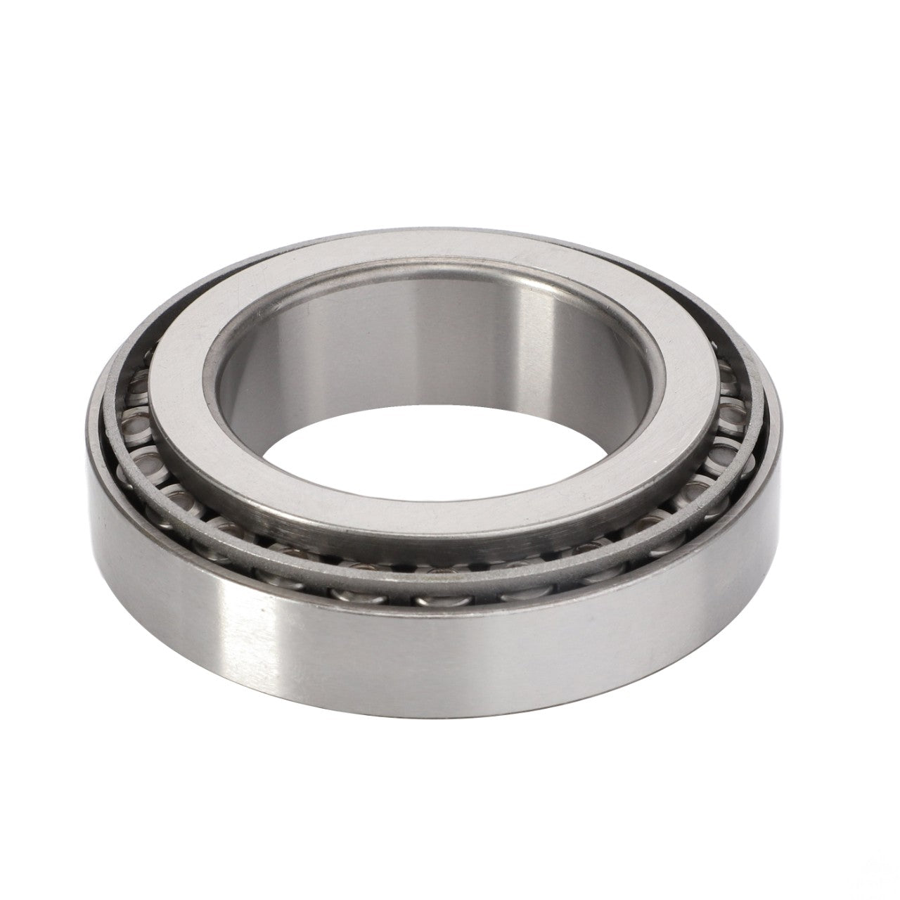 The AGCO Taper Roller Bearing - F334310020670 is a metallic cylindrical component with an inner and outer ring, designed to reduce rotational friction while supporting radial and thrust loads in machinery.