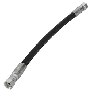 The AGCO | Hydraulic Hose - Acw2182490 by AGCO is a flexible black hydraulic hose equipped with metal fittings on both ends, making it the ideal solution for fluid transfer in hydraulic systems. No current product description captures the unique versatility and durability of our design.