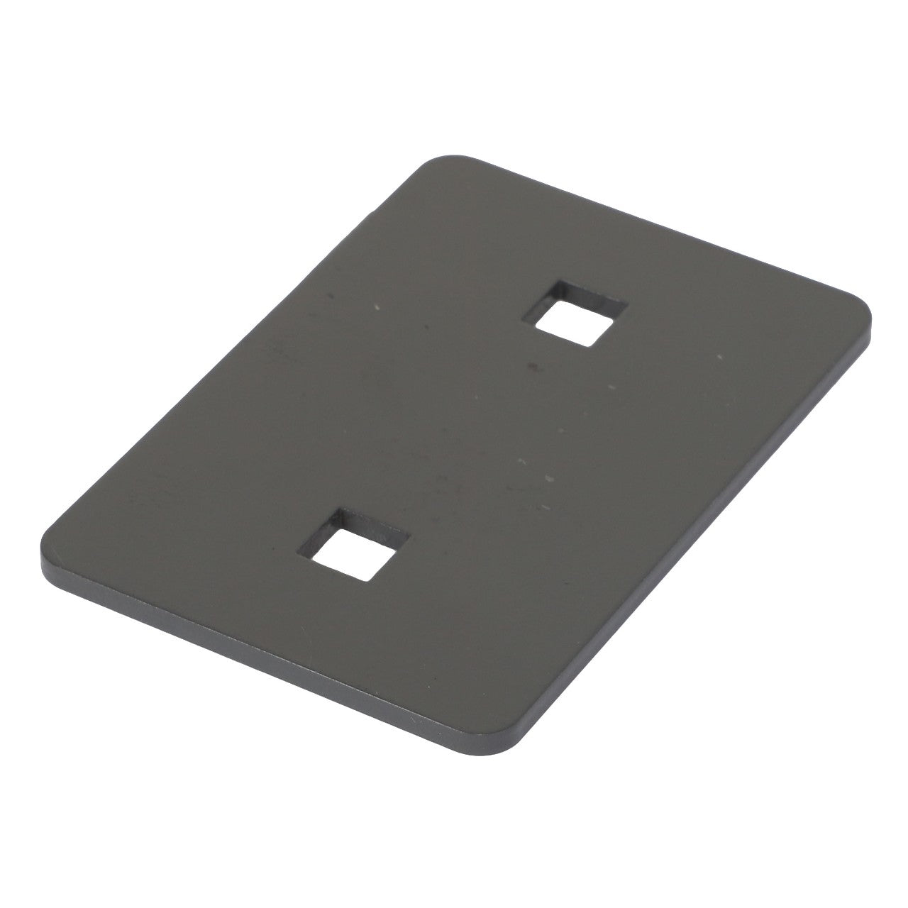 AGCO's Support Plate - Acw7378730 is a sleek, rectangular metal plate with rounded corners and two precise square cutouts in the center.