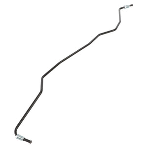 A black, elongated, serpentine-shaped metal rod with connectors at both ends, resembling the AGCO Brake Line - H737150720210 used in Fendt Models, isolated on a white background.