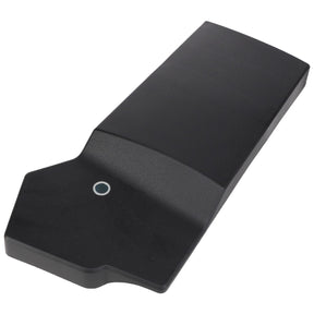 The AGCO Loader Hose Protective Cover - AL5215064, a black, rectangular plastic beam featuring a tapered, wider section and a small circular hole near the edge, serves as an RH protective cover for hoses.