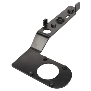 The AGCO | Bracket - Acw353864B, a robust black metal bracket from AGCO, features multiple screw holes and mounting points and is expertly crafted for mechanical or structural support.