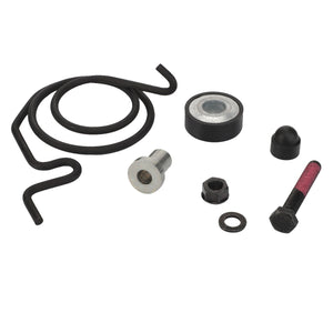 Various small hardware components, including the AGCO LEG SPRING - F931502030050, bolts, washers, and a nut are arranged on a white background. Please note that there is no current product description information available.