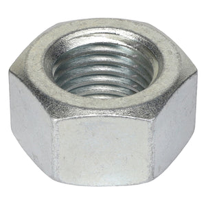 A close-up of the AGCO | Hex Nut - Acp0017900, a hexagonal metal nut with a threaded interior, typically used to fasten bolts in mechanical assemblies.