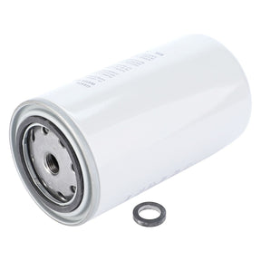 An AGCO Fuel Filter Assembly (LA323515800) with metal components and a rubber gasket, compatible with various Valtra models, sits beside it.