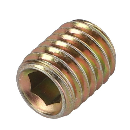 Introducing the AGCO Cup Point Socket Head Set Screw - 3009411X1, a metal threaded insert with a hexagonal socket for installation, showcasing a gold-tone finish. This set screw is brought to you by AGCO. No additional product description available.