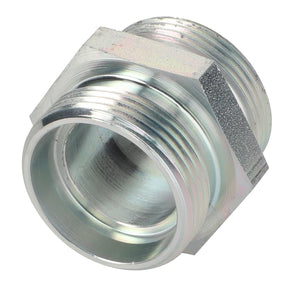 There is no current product description information available for the AGCO Union - Acw1634940, a metallic threaded pipe fitting with a hexagonal central section and two cylindrical threaded ends.