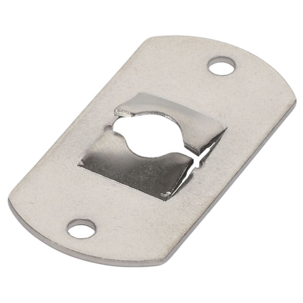 The AGCO | SPEED NUT - AG718296 is a silver rectangular metal plate featuring two holes on its shorter sides and a keyhole-shaped cutout in the center. No further product description information is available.