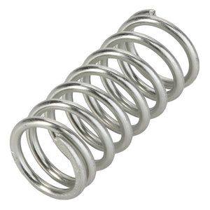 Close-up image of the AGCO | SPRING - D28210500 metal compression spring, showcasing its precise helical coil design.