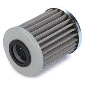 The Hydraulic Filter Cartridge - 1426462M91 by AGCO is a cylindrical metal filter with pleated sides and a rubber gasket at the end for effective sealing, making it ideal for use in AGCO and Massey Ferguson machinery.