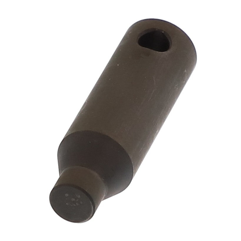 The AGCO GEAR PIVOT PIN - F743300021870, a metal cylindrical tool with a hole near the top and a rounded tip, is presented. Currently, no detailed product description information is available.