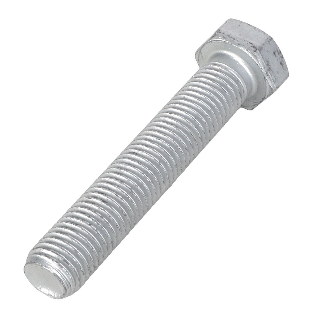 Close-up of AGCO SCREW - AL5002903, a silver metal hex bolt featuring a threaded body and a hexagonal head, set against a white background.