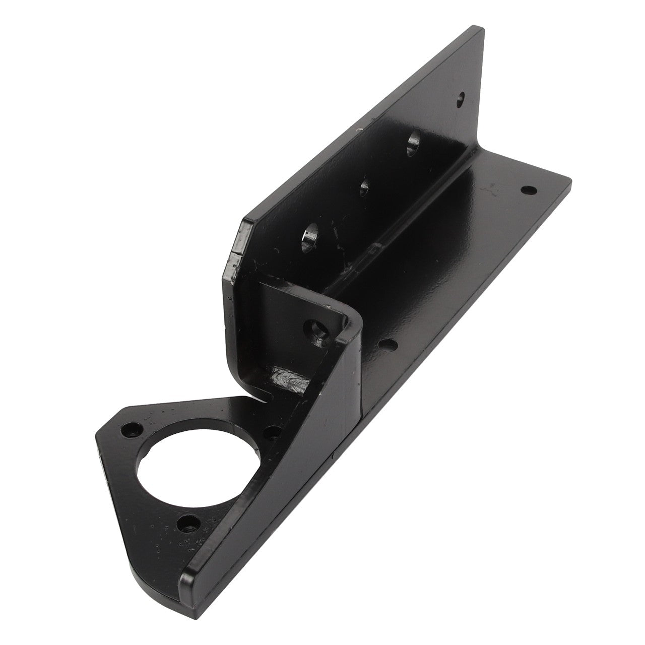 The AGCO Bracket - Acw2172570, a black metal bracket from AGCO, features several holes and a triangular base, designed for mounting purposes. No current product description information is available.