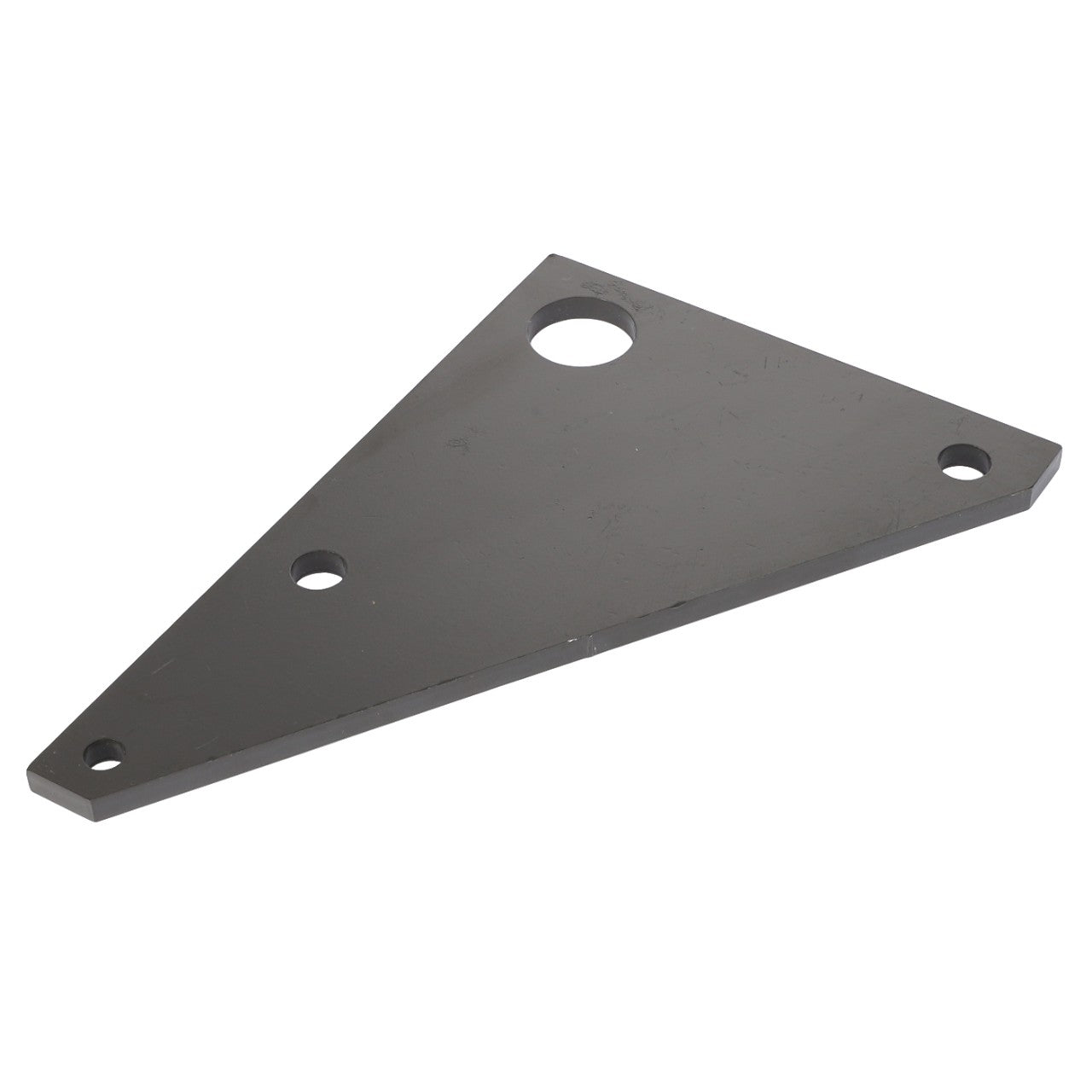 The AGCO Stop Plate (product code Acx2433280) is a dark grey, triangular metal plate featuring three holes of varying sizes.