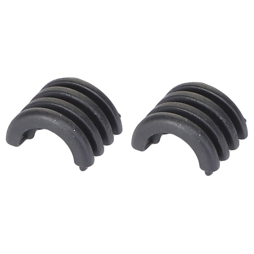 Two sets of AGCO | Reducer - F530200050750 black semi-circular plastic clips arranged side by side on a white background. Please note: No current product description available for this product.