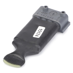 Rectangular electronic component featuring a black casing, labeled "V39417000," with a protruding connector at one end and a gray section labeled "2-965216-1 AMP-1" at the other. Ideal for Fendt Models, this Genuine AGCO Resistor, 1200Ω ensures top performance.