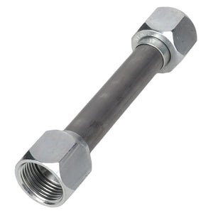 The AGCO | HYDRAULIC TUBE - AG059371 by AGCO is a durable metal pipe that features threaded hexagonal nuts on both ends, making it perfect for various industrial applications.