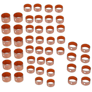 A collection of AGCO cylindrical copper bushings, part number AL5018914, meticulously arranged in rows and columns on a pristine white background.